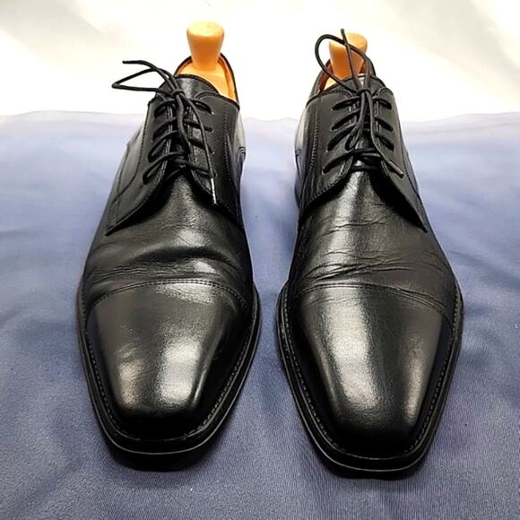 Magnanni Black Leather Cap-Toe Derby Shoes main image 11